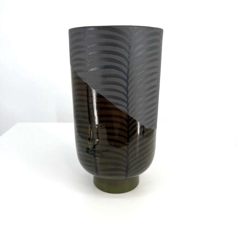 West Elm Green Carla Peters Modern Fern Leaf Glazed Vase NWT